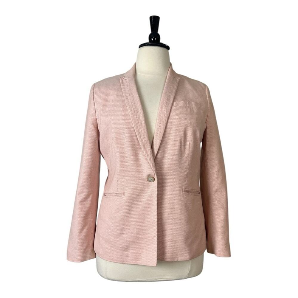 Talbots Blazer Notch Lapel Single Button Knit Peach White Women’s Size 16